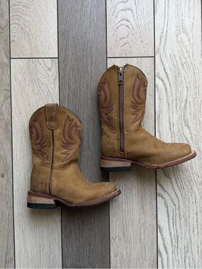 JINETES Kids Tan Western Pull-On Boots with Side Zip size 9